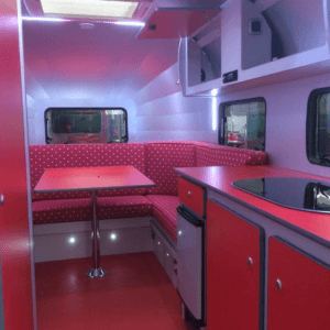 Rocket Touring Caravan red custom interior built in UK