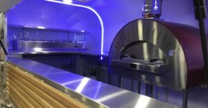 Pizza Oven inside Airstream style Catering Food Trailer